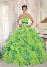 Stylish Multi-color Sweetheart Ruffles Appliques 2014 Quinceanera Dresses
