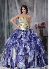 2014 Spring Colorful Puffy Sweetheart Beading and Ruffles Quinceanea Dresses