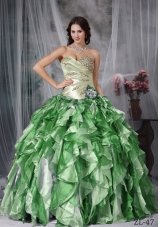 Colorful Puffy Sweetheart Beading and Ruffles Long Quinceanea Dress for 2014