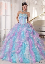Multi-color Puffy Sweetheart Appliques Quinceanera Dress for 2014