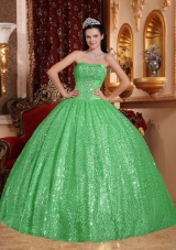 Pretty Green Puffy Sweetheart with Beading for 2014 Sequin Quinceanera Dress