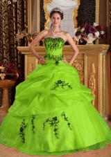 2014 Elegant Embroidery Quinceanera Dress in Yellow Green Puffy Sweetheart