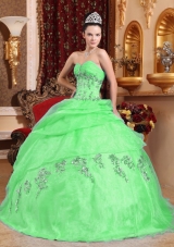 2014 Gorgeous Puffy Sweetheart Green Quinceanera Dress with Appliques and Beading