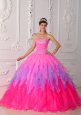 2014 Petty Quinceanera Dress with Puffy Sweetheart Beading and Ruching