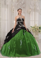 Ball Gown Strapless for 2014 Green and Black Apppliques Quinceanera Dress