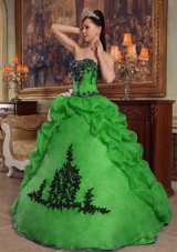 Brand New Puffy Strapless with Beading and Pick-ups for 2014 Green Quinceanera Dress