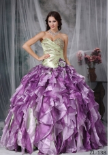 Colorful Puffy Sweetheart Beading and Ruffles Quinceanea Dresses for 2014