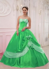 Elegant Princess Sweetheart with Appliques and Beading for 2014 Green Quinceanera Dress