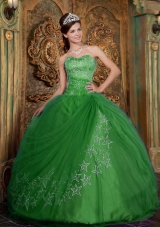 Exquisite Green Puffy Sweetheart with Beading and Appliques Tulle for 2014 Quinceanera Dress