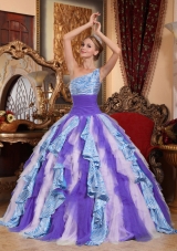 Gorgeous Multi-color One Shoulder Ruffles Quinceanera Dress for 2014