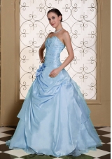 Light Blue Beaded Decorate Bust Sweet Quinceanera Dresses For 2014