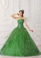 Lovely Green Puffy Strapless with Beading Quinceanera Dress for 2014
