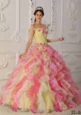 Multi-Color Puffy Strapless Ruffles 2014 Quinceanera Dresses