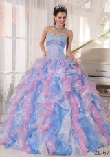 Multi-color Puffy Sweetheart 2014 Appliques Quinceanera Dresses with Ruffles