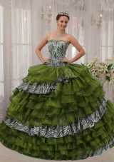 Olive Puffy Sweetheart with Layers and Beading for 2014 Quinceanera Dress