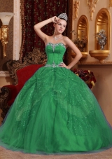 Petty Green Puffy Sweetheart with Beading and Appliques for 2014 Quinceanera Dress