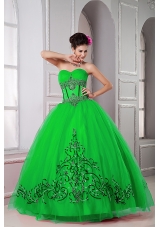 Puffy Sweetheart  for 2014 Green Quinceanera Dresss with Beading