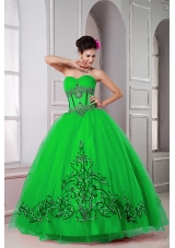 Puffy Sweetheart for 2014 Green Quinceanera Dresss with Beading