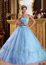 2014 Cheap Beautiful Puffy Strapless Appliques Quinceanera Dresses