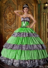 2014 Luxurious Puffy Sweetheart Zebra Quinceanera Dress with Layers