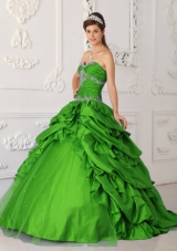 2014 Pretty Green Princess Sweetheart Appliques Quinceanera Dress with Beading
