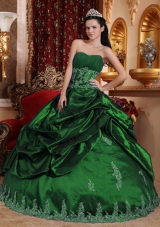 2014 Pretty Hunter Green Puffy Sweetheart Appliques Quinceanera Dress with Pick-ups