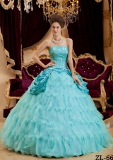 2014 Pretty Puffy Strapless Ruffles Quinceanera Dresses with Pick-ups