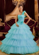 2014 Spring Affordable One Shoulder Ruffles Layers Quinceanera Dresses