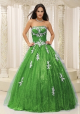 2014 Wonderful A-line Quinceanera Dresses with Appliques and Paillette Over Skirt