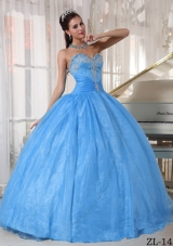 Classical Baby Blue Puffy Sweetheart Beading and Appliques Quinceanera Gown For 2014