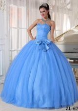 Classical Blue Puffy Sweetheart Beading and Bowknot Sweet 16 Dresses for 2014