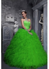 Exclusive Sweetheart Green for 2014 Quinceanera Dress with Ruffles and Beading