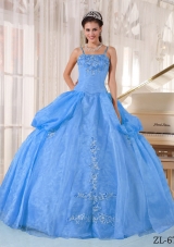 Gorgeous Blue Puffy Spaghetti Straps Appliques Quinceanera Dress for 2014