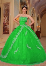 Green Puffy Sweetheart with Embroidery and Beading Quinceanera Dress for 2014