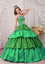 Modest Puffy Strapless with Layers and Appliques for 2014 Quinceanera Dress