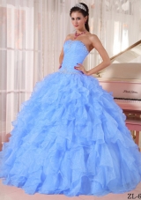 Pretty Puffy Strapless Beading 2014 Quinceanera Dress with Ruffles