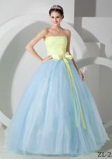 Puffy Strapless Organza Sashes and Ruching Quinceanea Dress For 2014