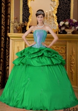 The Super Hot Green Puffy Strapless with Pick-ups and Appliques Quinceanera Dress for 2014