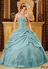 Vintage Blue Puffy Strapless Beading Quinceanera Dresses With Pick-ups
