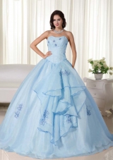 2014 New Style Puffy Strapless Embroidery Quinceanera Dresses with Ruffles