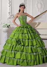 2014 Puffy Sweetheart Ruffled Layers and Embroidery for Green Quinceanera Dresses