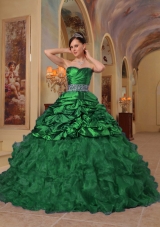 Dark Green Puffy Sweetheart with Pick-ups and Beading for 2014 Quinceanera Dress