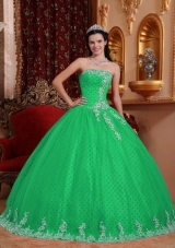 Elegant Ball Gown Strapless for 2014 Lace Appliques Quinceanera Dress in Green
