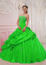 Gorgeous Puffy Sweetheart with Pick-ups and Appliques Decorate for 2014 Green Quinceanera Dress