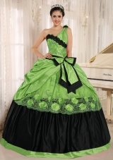 Pretty One Shoulder For 2014 Appliques for Green Quinceanera Dress with Bowknot