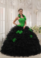 Puffy Halter for 2014 Hand Made Flowers Quinceanera Dress with Ruffled Layers