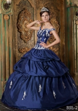 Puffy Off The Shoulder Appliques Quinceanera Dresses in Navy Blue