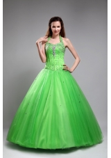 Romantic Green Puffy Halter for 2014 Quinceanera Dress with Beading