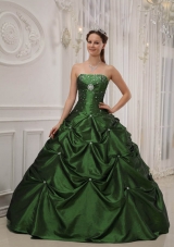Sweet Hunter Green Puffy Strapless with Pick-ups and Beading for 2014 Quinceanera Dress