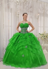 The Super Hot Puffy Strapless with Beading and Ruffles for 2014 Green Quinceanera Dress